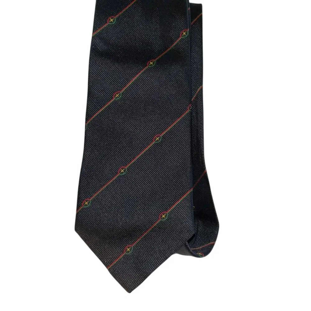 Gucci Italy blue red green cross stripe 100% silk Italian designer mens tie